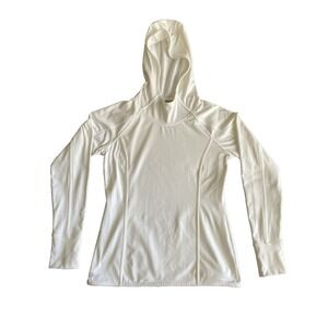 Athleta Womens White Ribbed Hoodie Long Sleeve Thumbhole Pullover Fitted, M